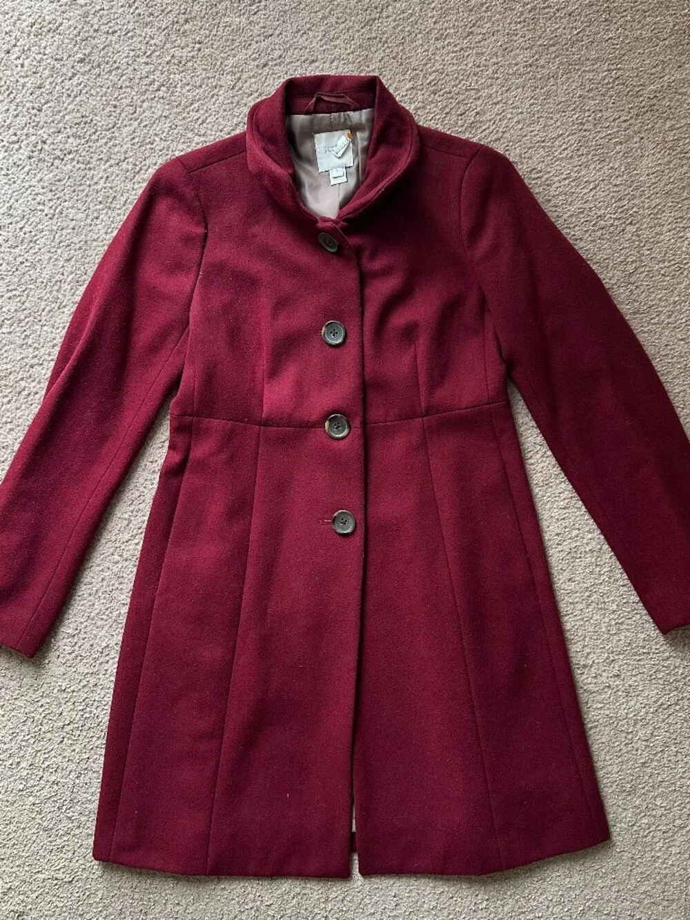 J Crew Coat Womens 6 Long Wool Blend Collared Button Close Red Pockets - Picture 1 of 14